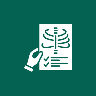 Hand holding X-ray report with checklist.