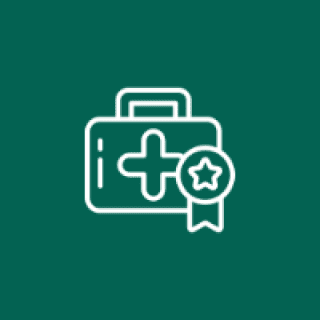 Medical kit icon with award ribbon.